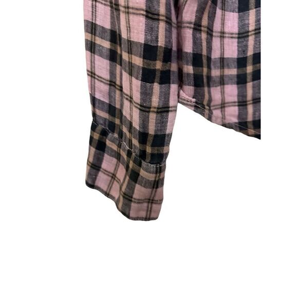 CP Shades Tunic Top Size Medium 100% Linen Plaid Button Front Long Sleeve Shirt - Picture 8 of 11